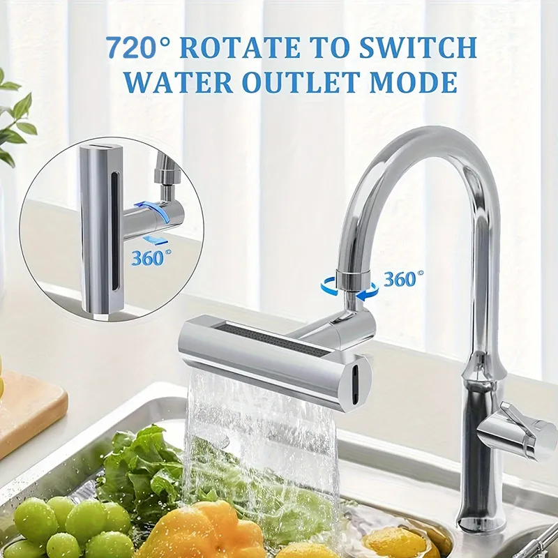 360 ° Rotatable Waterfall Kitchen Sink Faucet Extension Adapter, Bubbler, Anti Splash Filter, 4 Modes