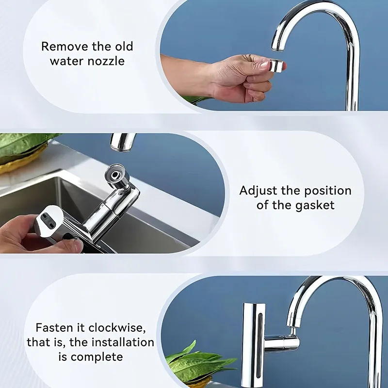 360 ° Rotatable Waterfall Kitchen Sink Faucet Extension Adapter, Bubbler, Anti Splash Filter, 4 Modes